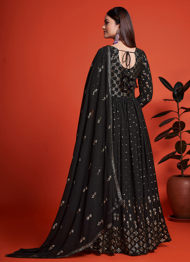 Celina Black and Gold Anarkali Suit | Anarkali dress, Indian dresses,  Indian outfits